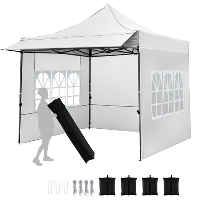 10 x 10 FT Pop up Canopy Tent with Sidewalls and Awning for Party Picnic Event-White