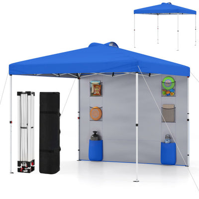 10 x 10 FT Pop up Canopy Tent with Sidewall 6 Pockets Instant Setup Commercial Gazebo-Blue