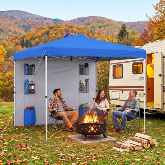 10 x 10 FT Pop up Canopy Tent with Sidewall 6 Pockets Instant Setup Commercial Gazebo-Blue