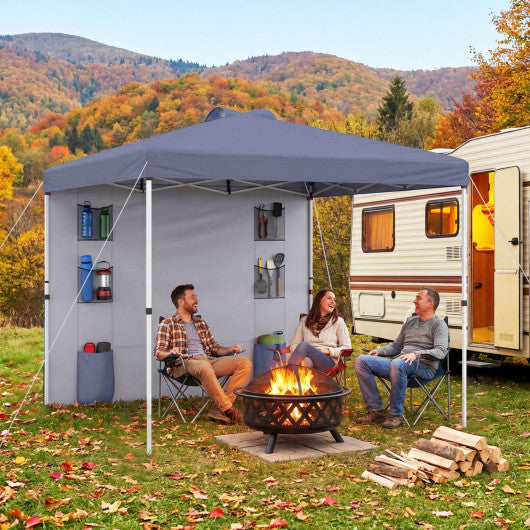 10 x 10 FT Pop up Canopy Tent with Sidewall 6 Pockets Instant Setup Commercial Gazebo-Gray