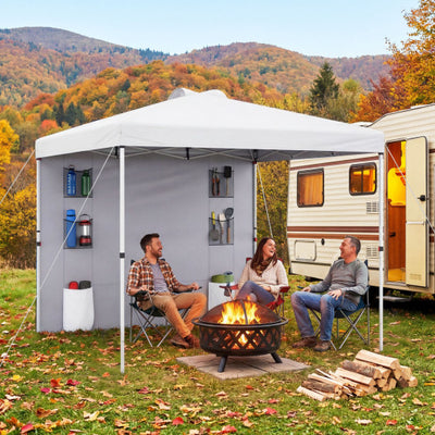 10 x 10 FT Pop up Canopy Tent with Sidewall 6 Pockets Instant Setup Commercial Gazebo-White