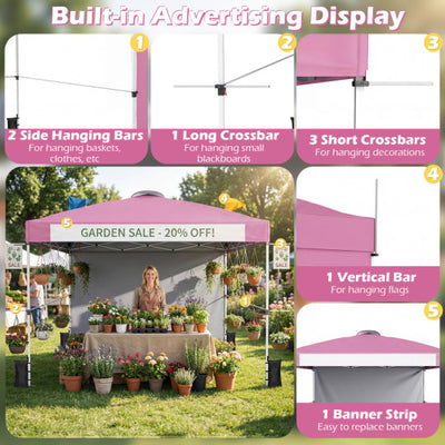 10 x 10 Feet Foldable Commercial Pop-up Canopy with Roller Bag and Banner Strip-Pink