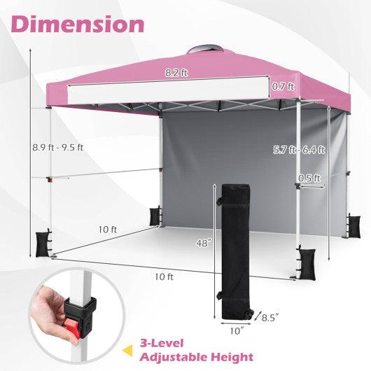 10 x 10 Feet Foldable Commercial Pop-up Canopy with Roller Bag and Banner Strip-Pink