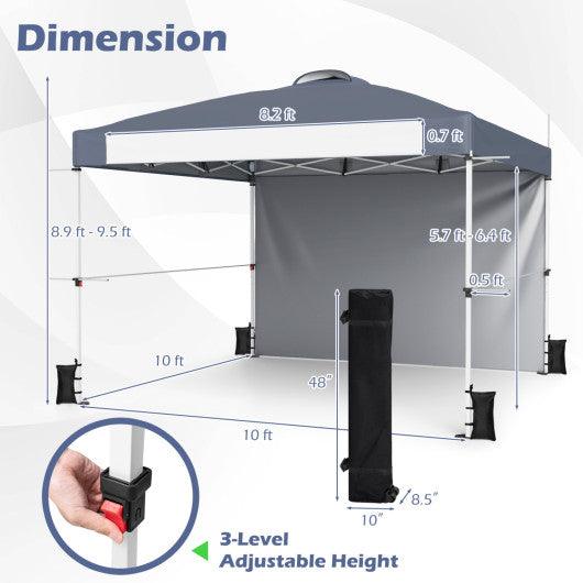 10 x 10 Feet Foldable Commercial Pop-up Canopy with Roller Bag and Banner Strip-Gray