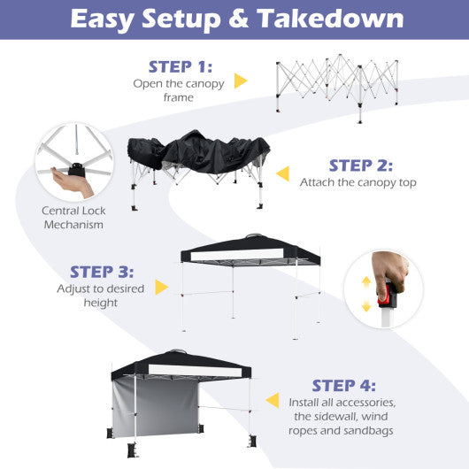 10 x 10 Feet Foldable Commercial Pop-up Canopy with Roller Bag and Banner Strip-Black