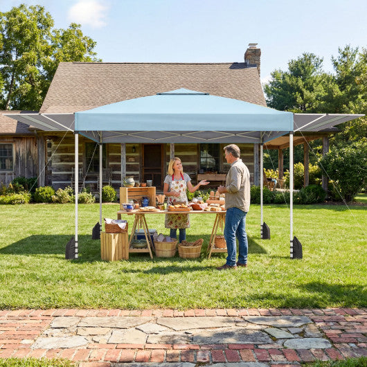 10 x 17 Feet Pop Up Canopy Tent with Dual Adjustable Awnings-Blue