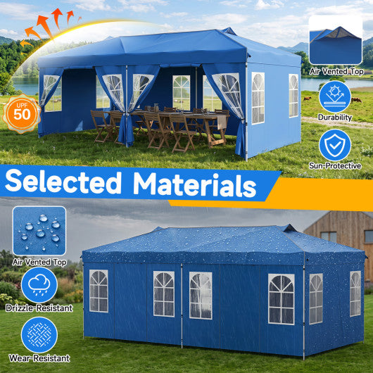 10 x 20 FT Pop Up Canopy Tent with 6 Sidewalls and Adjustable Height-Blue