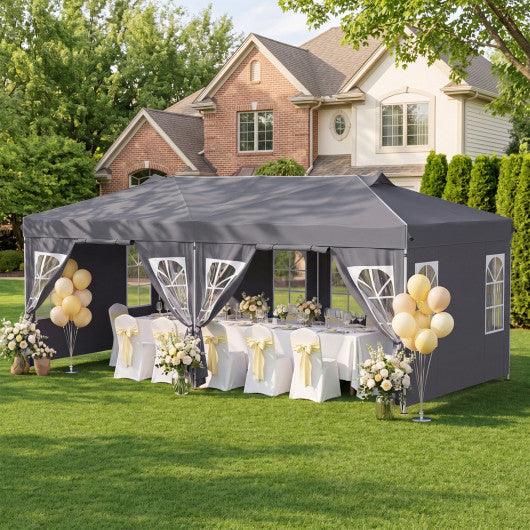 10 x 20 FT Pop Up Canopy Tent with 6 Sidewalls and Adjustable Height-Gray