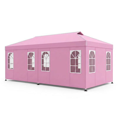 10 x 20 FT Pop Up Canopy Tent with 6 Sidewalls and Adjustable Height-Pink