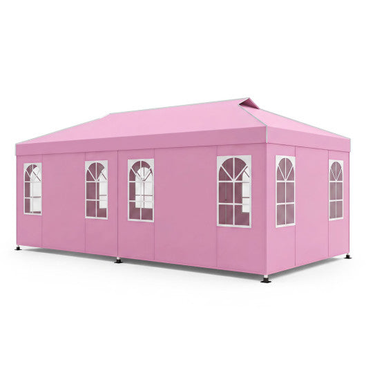 10 x 20 FT Pop Up Canopy Tent with 6 Sidewalls and Adjustable Height-Pink
