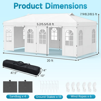 10 x 20 FT Pop Up Canopy Tent with 6 Sidewalls and Adjustable Height-White
