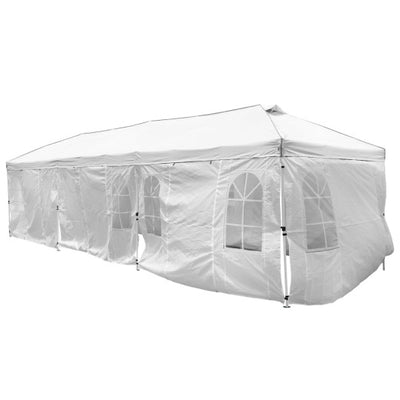10 x 30 FT Pop Up Canopy Tent with 8 Sidewalls and Adjustable Height-White