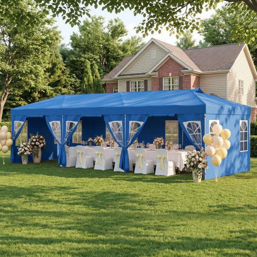 10 x 30 FT Pop Up Canopy Tent with 8 Sidewalls and Adjustable Height-Blue