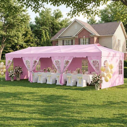 10 x 30 FT Pop Up Canopy Tent with 8 Sidewalls and Adjustable Height-Pink