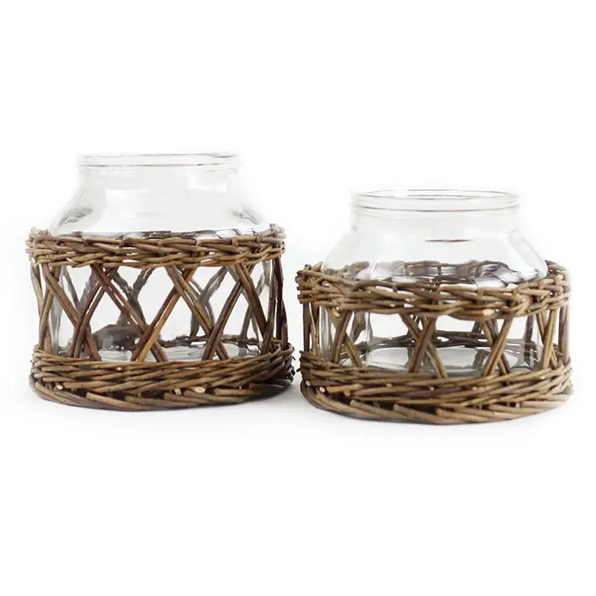 Glass and Woven Willow Canister