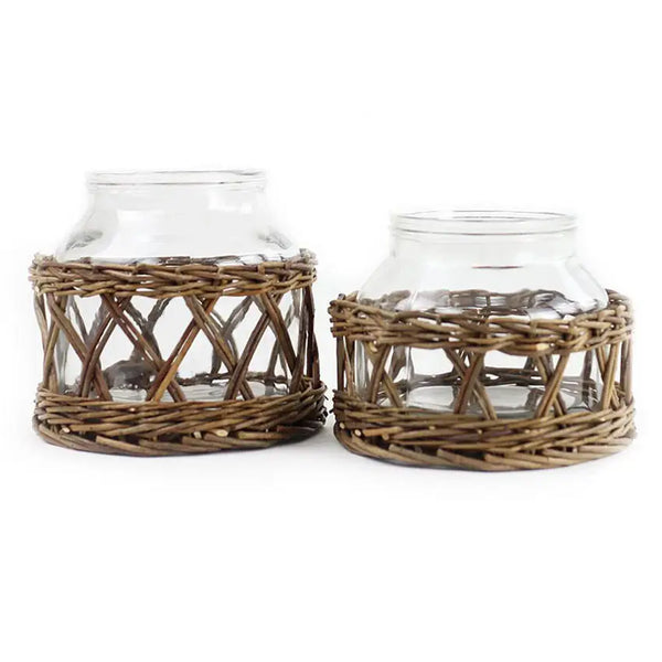 Glass and Woven Willow Canister