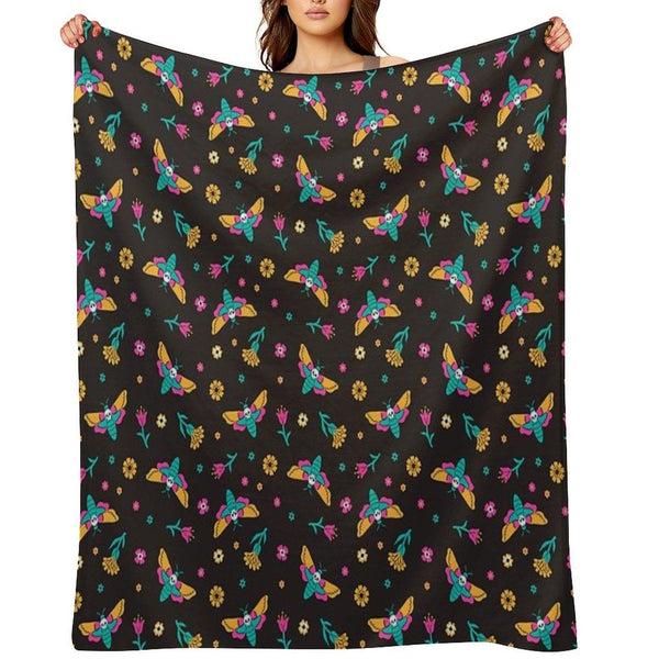 Death's Head Butterflies And Flowers Throw Blanket