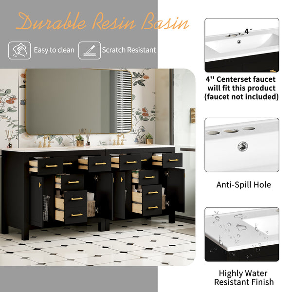Modern Freestanding Bathroom Vanity Set with Drawers & Storage Cabinet, Solid Wood Frame