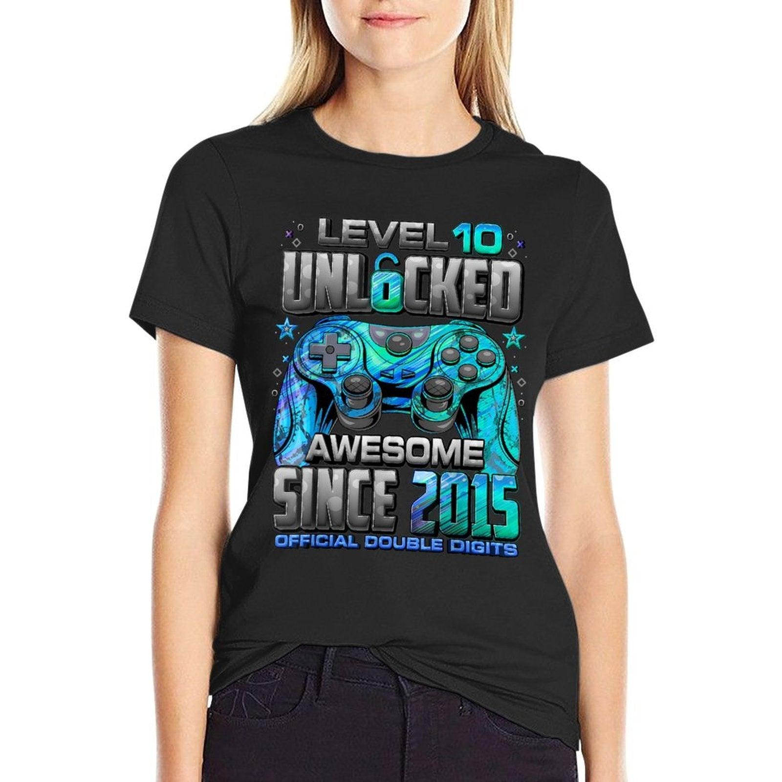 Level 10 Unlocked Awesome Since 2015 10th Birthday Gaming T-Shirt