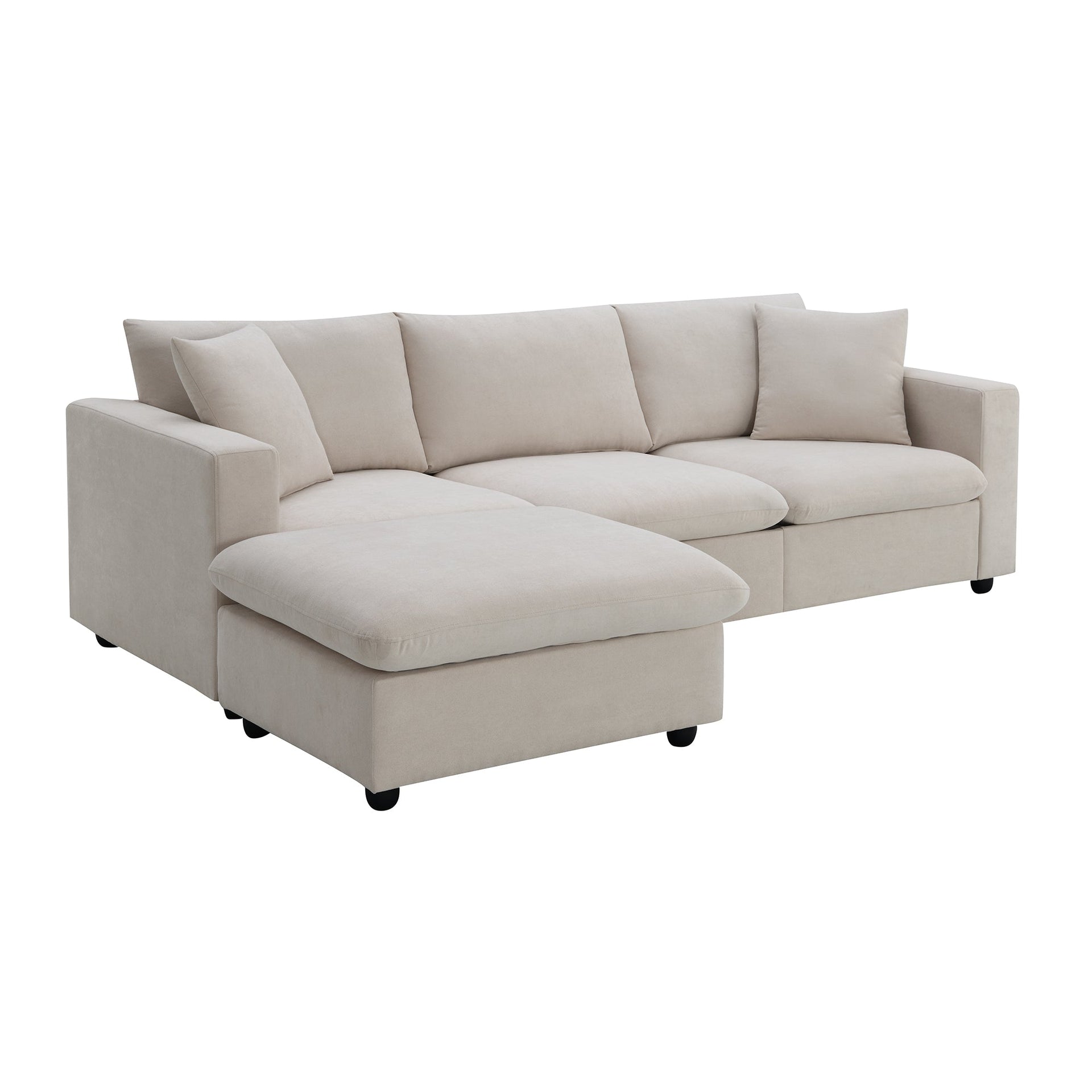 101*66' Modern Sectional Sofa with Throw Pillows,Cloud L-shaped Couch Set with Wide Seat,4 seat Polyester Comfy Fabric Couch Set with Movable Ottoman for Living Room, Apartment, Office,4 Colors