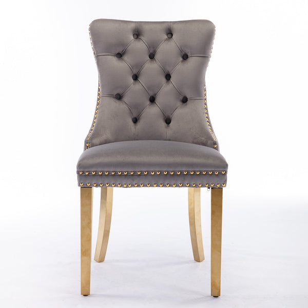 Nikki Collection Modern Tufted Solid Wood Velvet Upholstered Dining Chair with Gold Legs