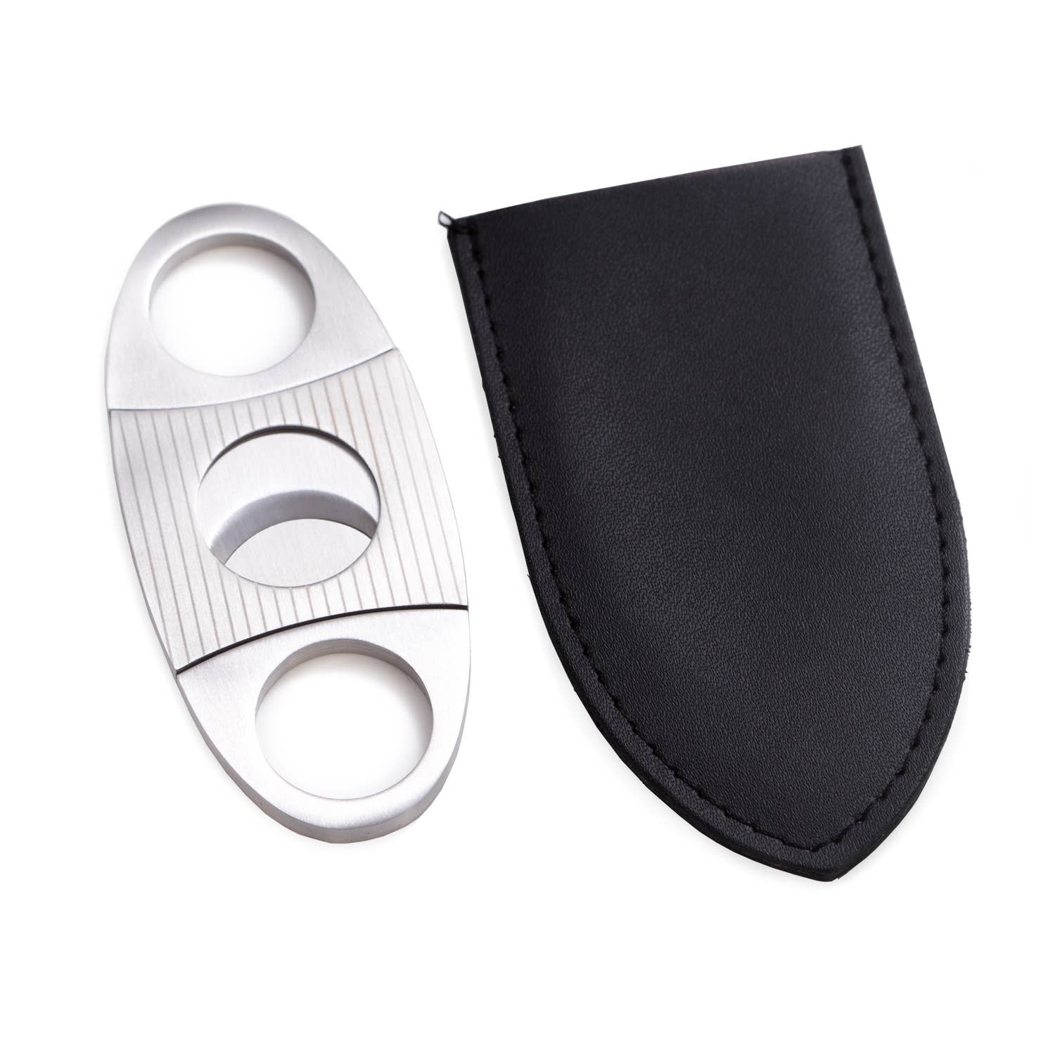 Stainless Steel Cigar Cutter – Guillotine Dual Blade with Leather Pouch