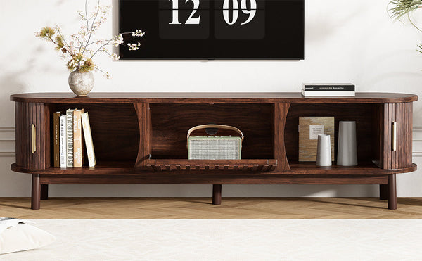 Modern Farmhouse TV Stand for 75' TVs, Wood Entertainment Center with Storage Cabinet, TV Console Table for Living Room, Bedroom