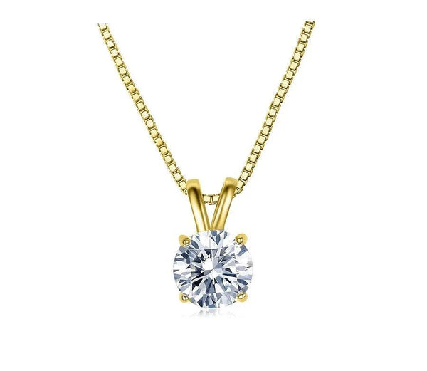 Solid 10K Yellow Gold Round Cut Crystal Pendant - Gifts for You 'n Me