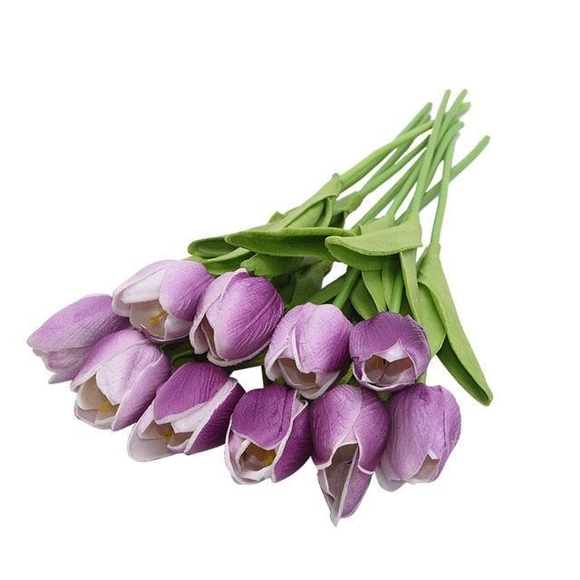 10PCS PU Fake Tulips Real Touch beautiful and Eligant Flower Real Touch Bouquet For Wedding Decoration Flowers Home Garden Decor