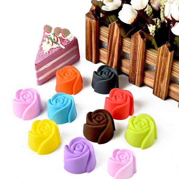 10pcs Rose Mold  Food Grade Silicone Mini Cupcake Cake Tool Muffin Cookie Baking Molds Chocolate Soap Pastry Decorating Set Reusable And Non-stick Mini Size Silicone Baking Cups Muffin Cups Mini Cupcake Liners Mini Chocolate Holders