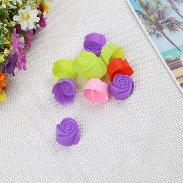 10pcs Rose Mold  Food Grade Silicone Mini Cupcake Cake Tool Muffin Cookie Baking Molds Chocolate Soap Pastry Decorating Set Reusable And Non-stick Mini Size Silicone Baking Cups Muffin Cups Mini Cupcake Liners Mini Chocolate Holders