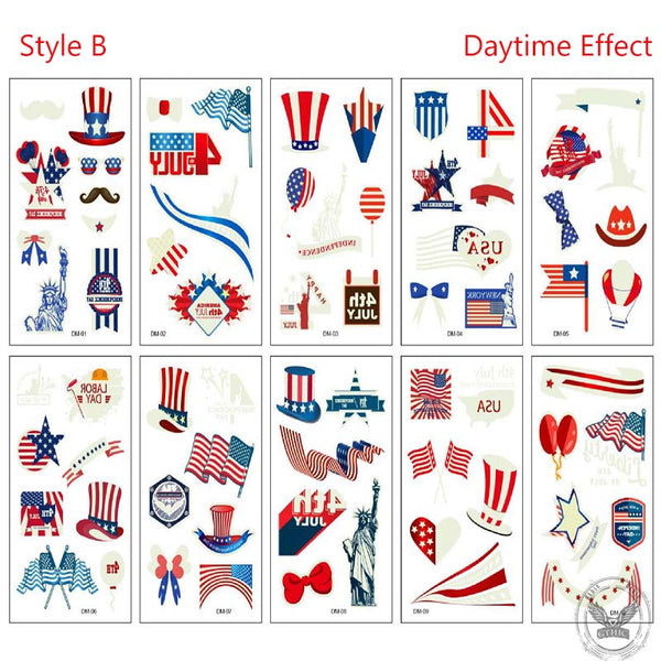 10Pcs Luminous Independence Day Tattoos Sticker