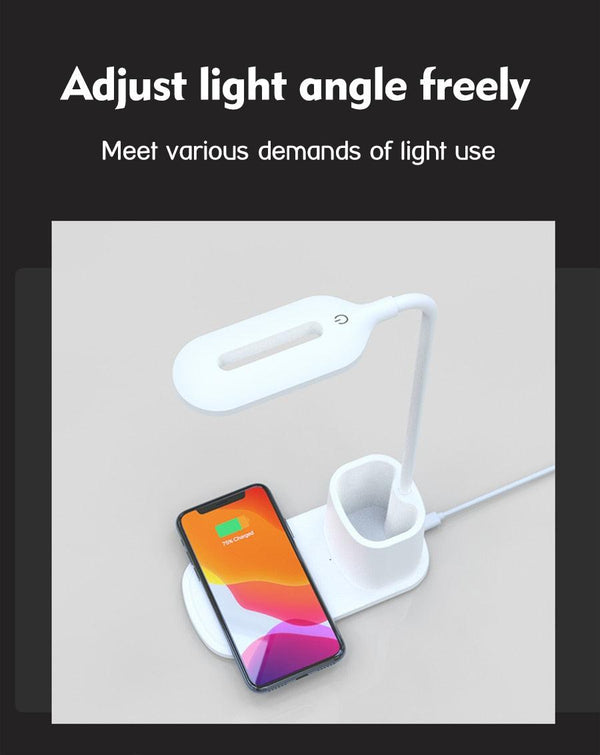 10W QI Quick Wireless Charging LED Desk Lamp Flexible Touch Dimmable Eye Protect Reading Table Light Bedroom Office Table Lamp Decorative Table Lamp Cute Study Lamps for Bedroom Décor