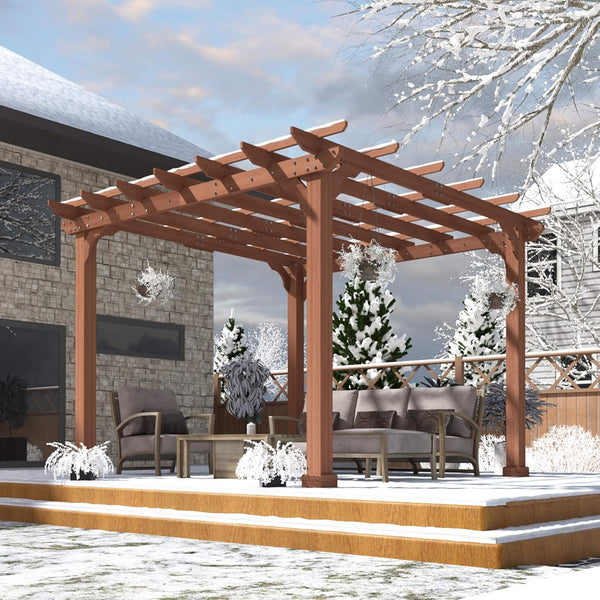 Alora Outdoor Cedar Wood Patio Pergola With Slatted Trellis Roof (SAK92150)