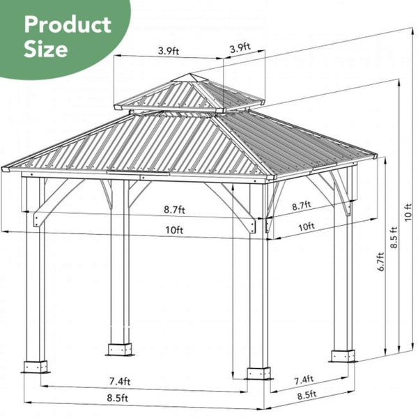 [10X10FT] Alora Premium Outdoor Patio Hardtop Gazebo W/ Double Steel Roof (SAK01291)