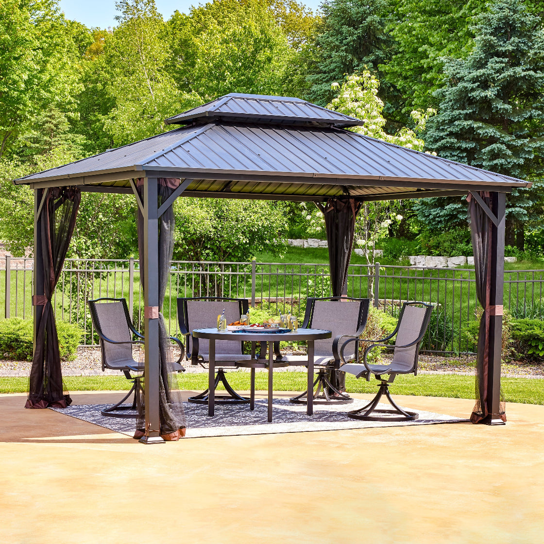 Shade N' Shelters 12' x 14' Duncan Hardtop Gazebo with Mosquito Netting