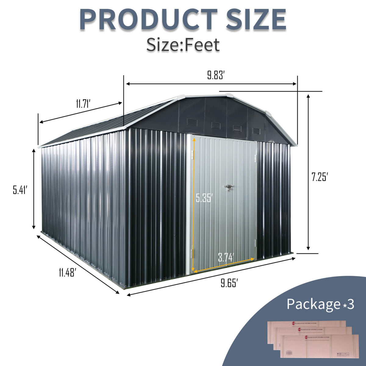 [10X12FT] Heavy-Duty Outdoor Metal Garden Backyard Shed With Arch Roof And Lockable Doors (SAK57431)