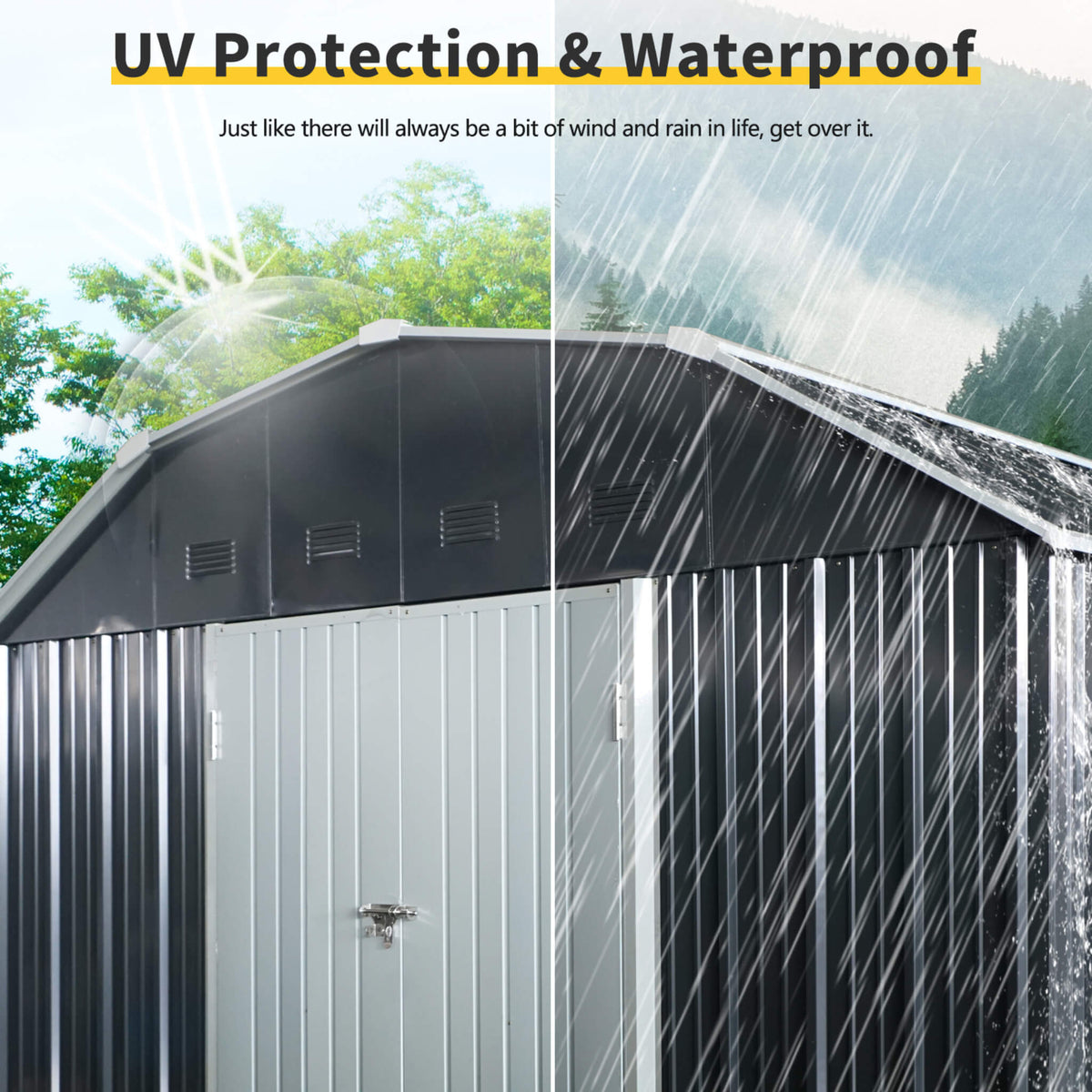 [10X12FT] Heavy-Duty Outdoor Metal Garden Backyard Shed With Arch Roof And Lockable Doors (SAK57431)