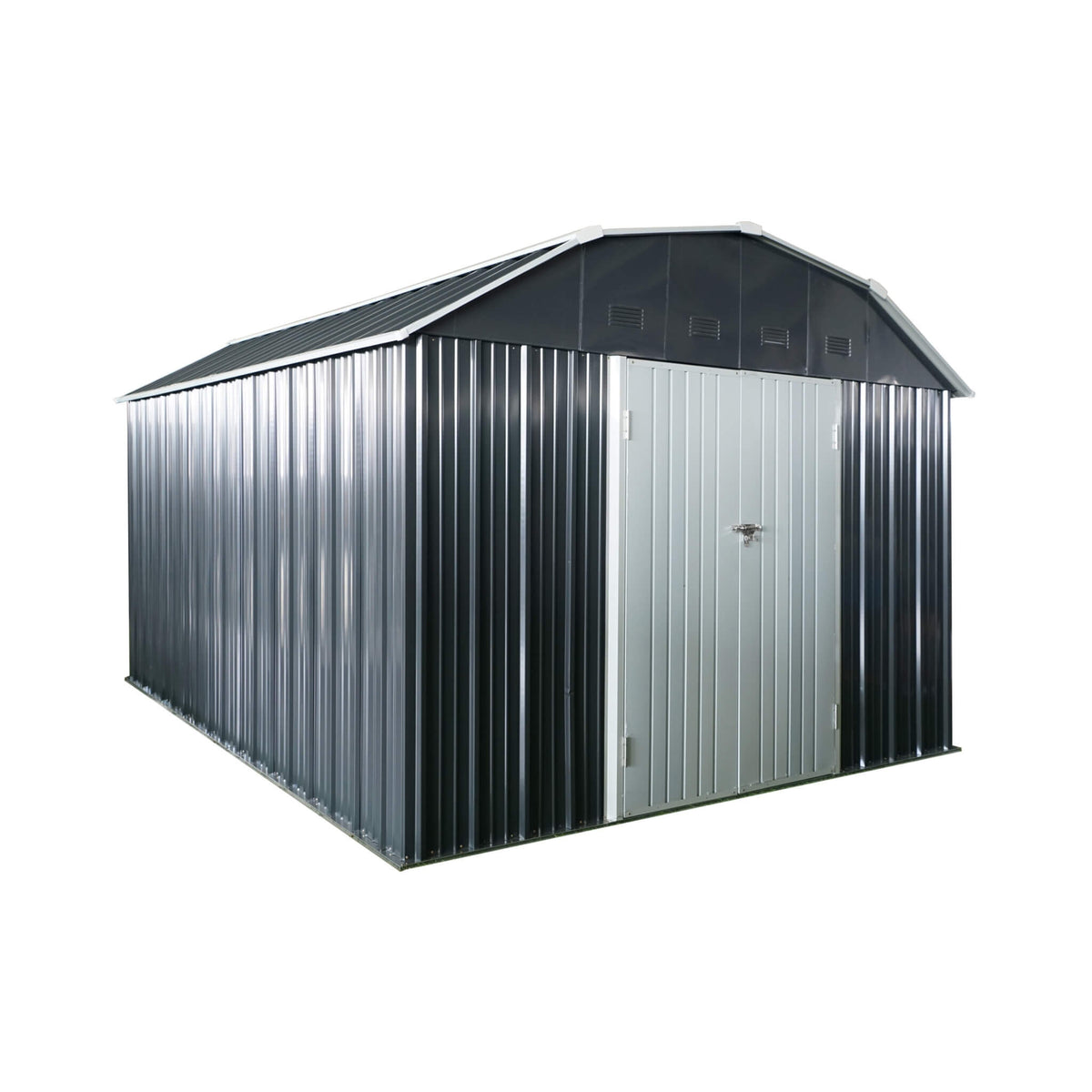 [10X12FT] Heavy-Duty Outdoor Metal Garden Backyard Shed With Arch Roof And Lockable Doors (SAK57431)