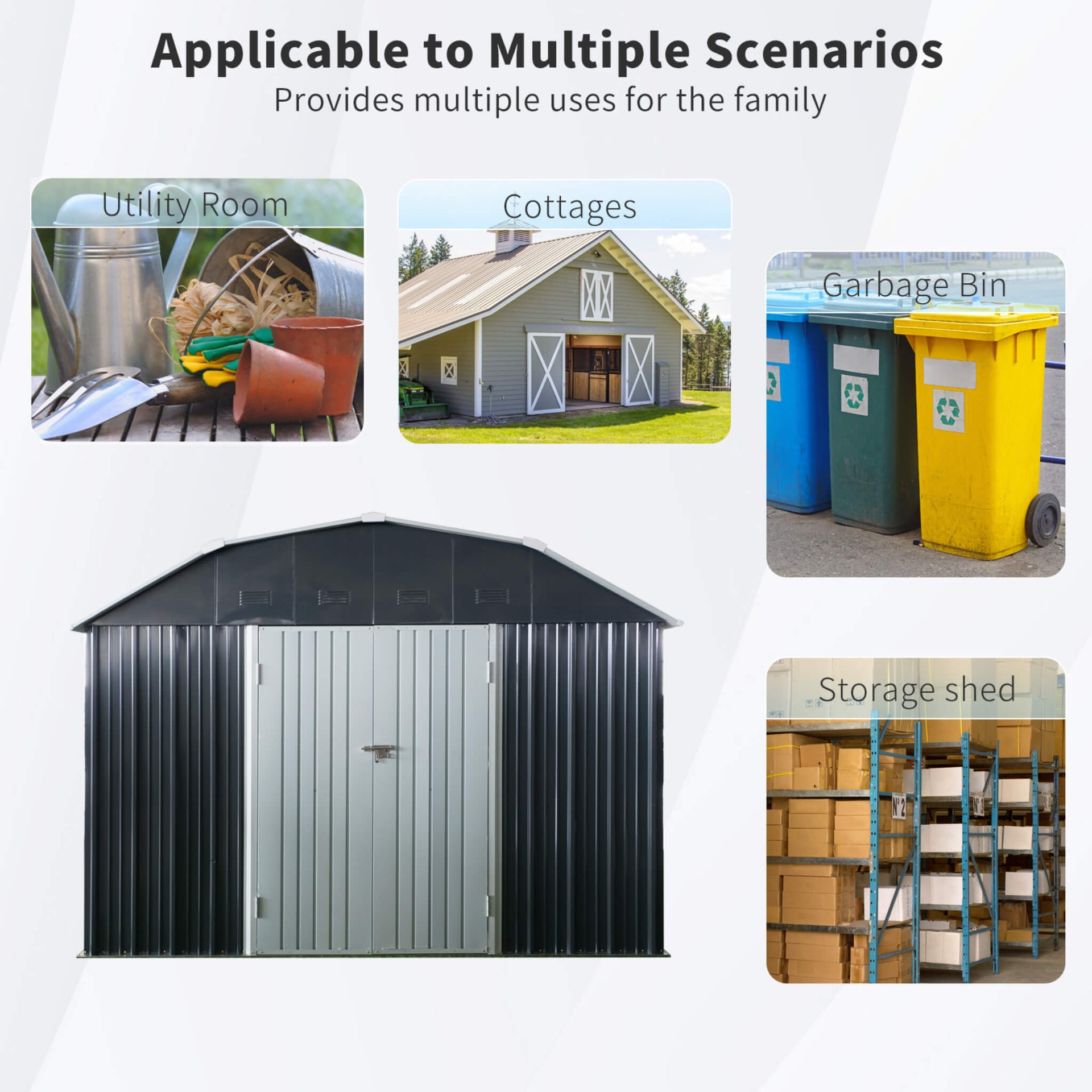 [10X12FT] Heavy-Duty Outdoor Metal Garden Backyard Shed With Arch Roof And Lockable Doors (SAK57431)