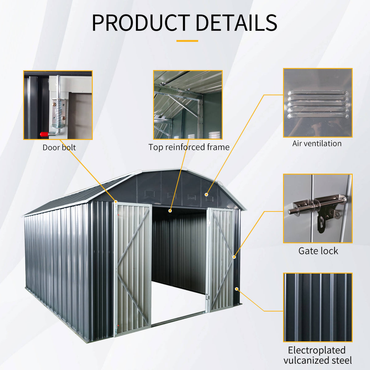 [10X12FT] Heavy-Duty Outdoor Metal Garden Backyard Shed With Arch Roof And Lockable Doors (SAK57431)