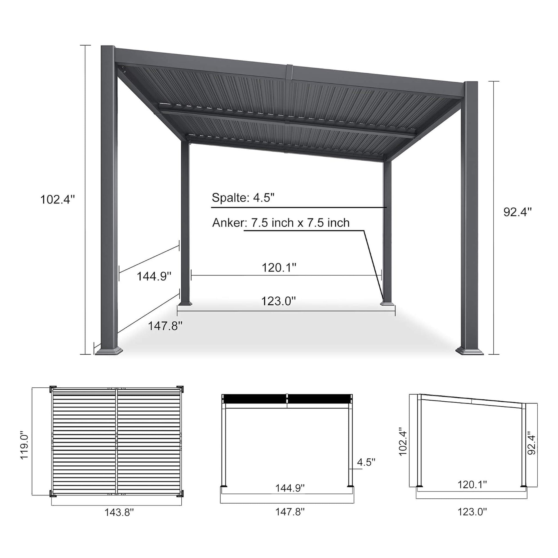 [10X12FT] Modern Louvered Aluminum Pergola With Sloped Roof (SAK41765)