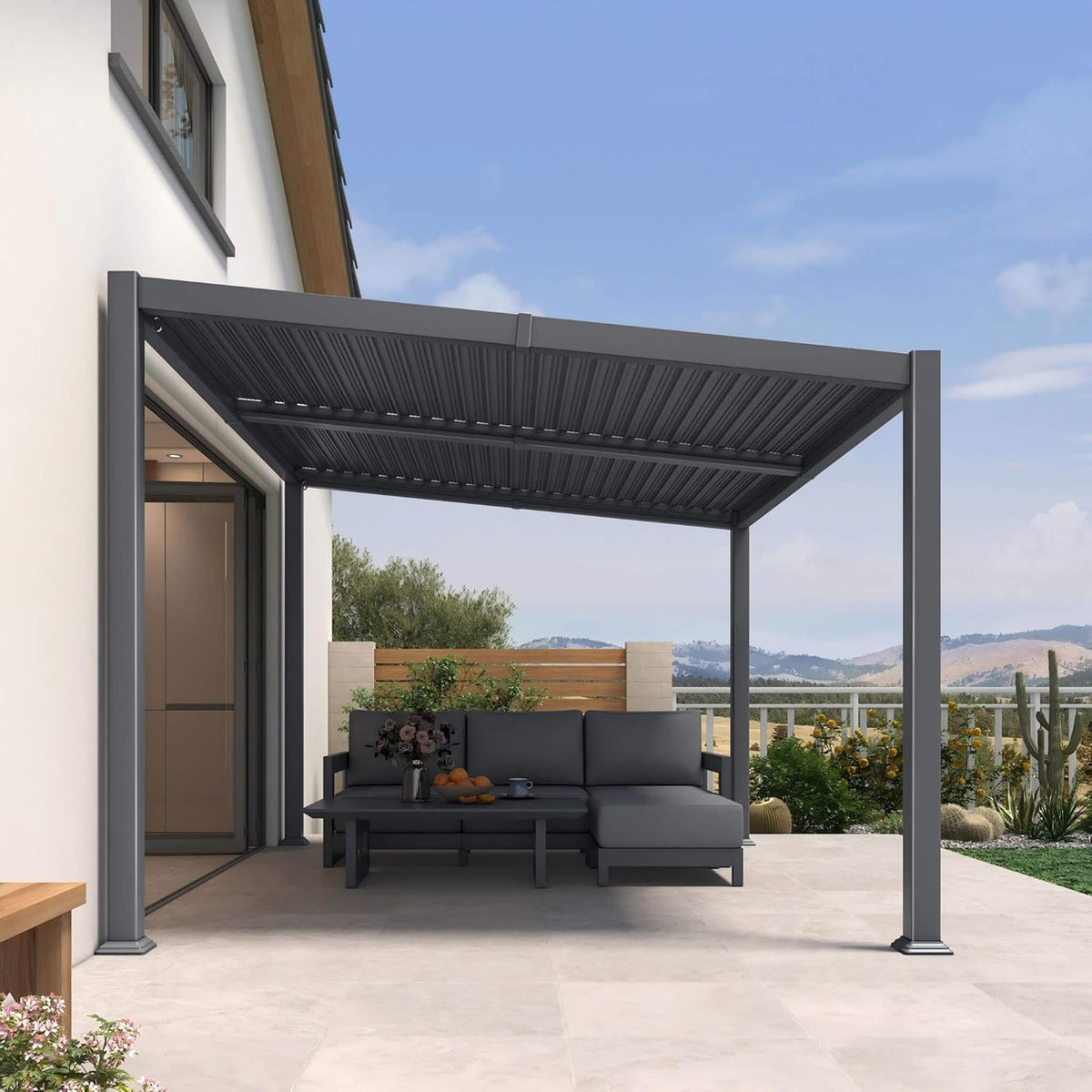[10X12FT] Modern Louvered Aluminum Pergola With Sloped Roof (SAK41765)