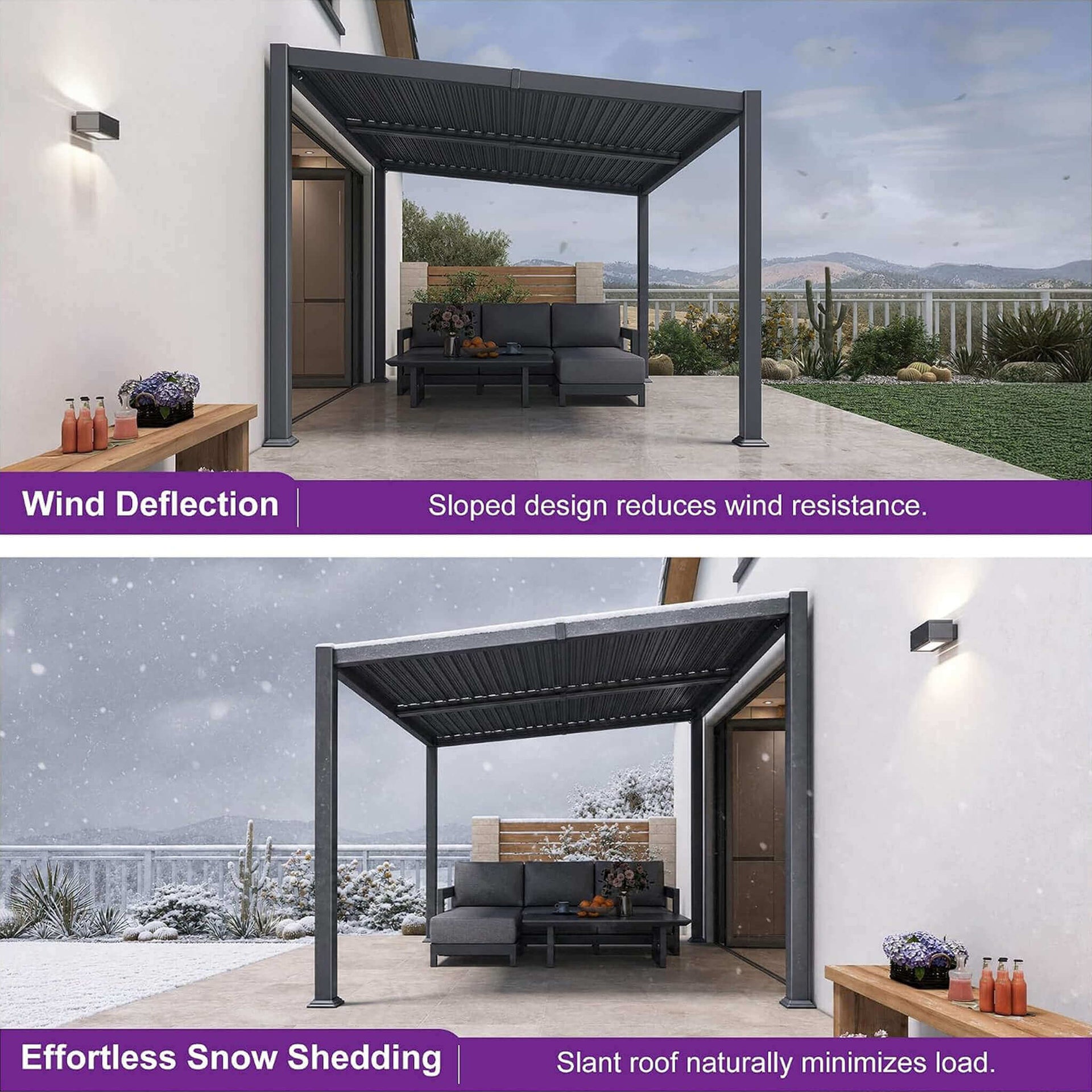 [10X12FT] Modern Louvered Aluminum Pergola With Sloped Roof (SAK41765)