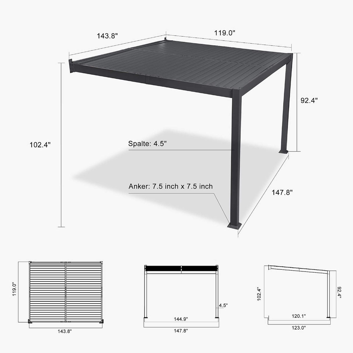 [10X12FT] Modern Wall-Mounted Louvered Pergola With Aluminum Frame (SAK45912)