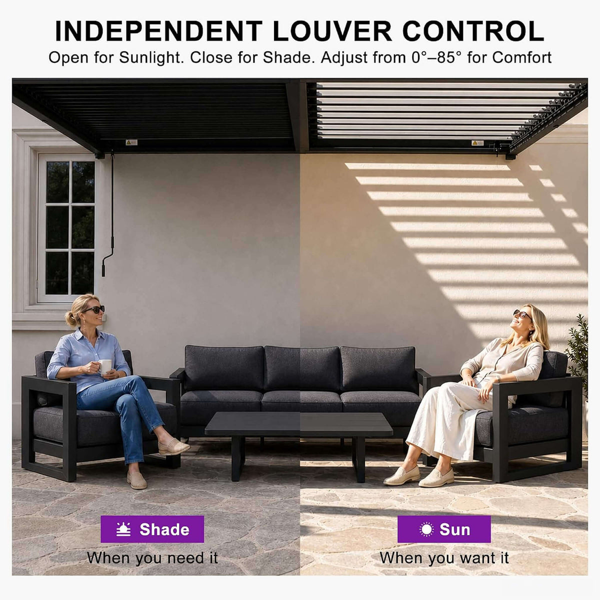 [10X12FT] Modern Wall-Mounted Louvered Pergola With Aluminum Frame (SAK45912)