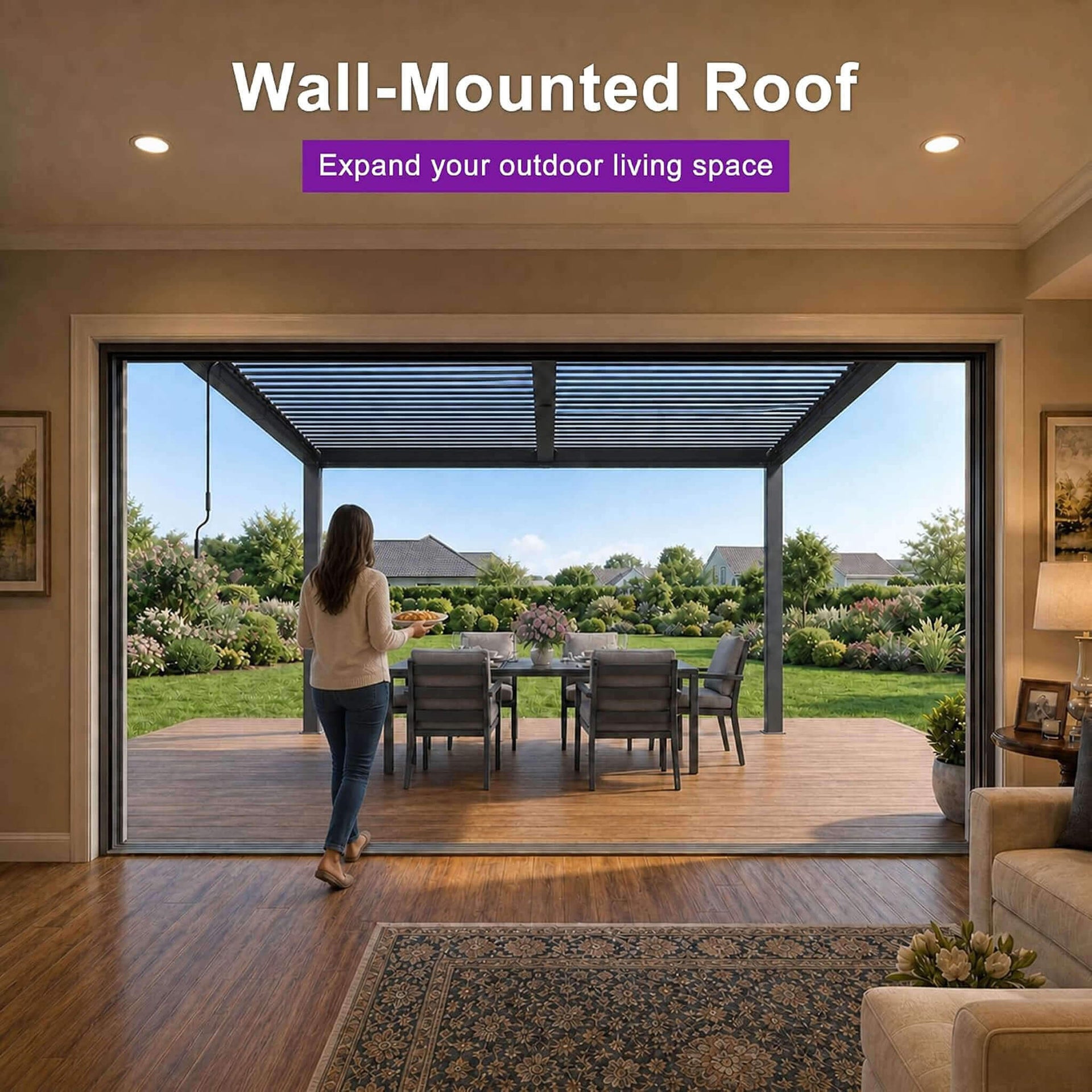 [10X12FT] Modern Wall-Mounted Louvered Pergola With Aluminum Frame (SAK45912)
