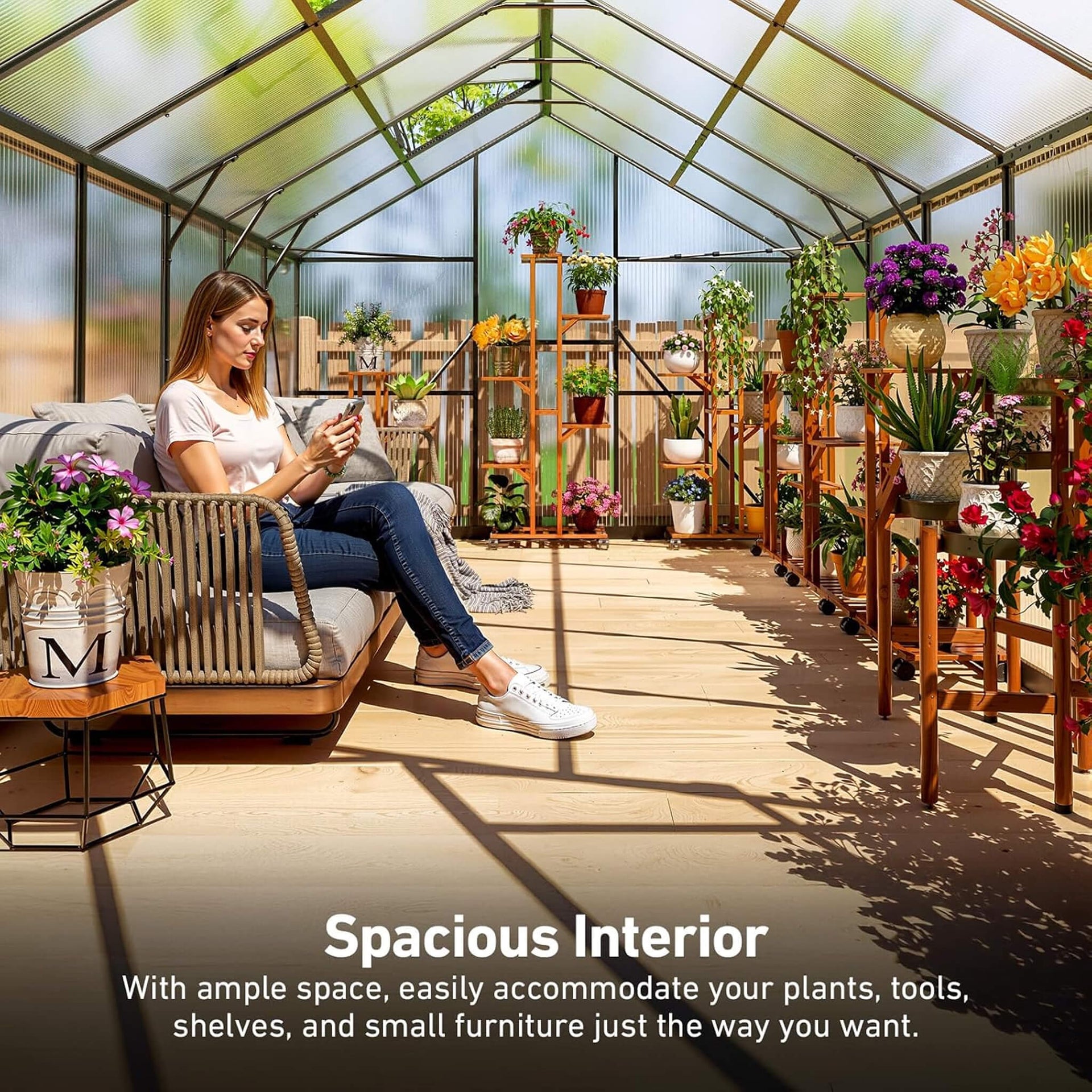 [10X12FT] Outdoor Polycarbonate Aluminum Greenhouse With UV Protection And Thermometer (SAK59183)