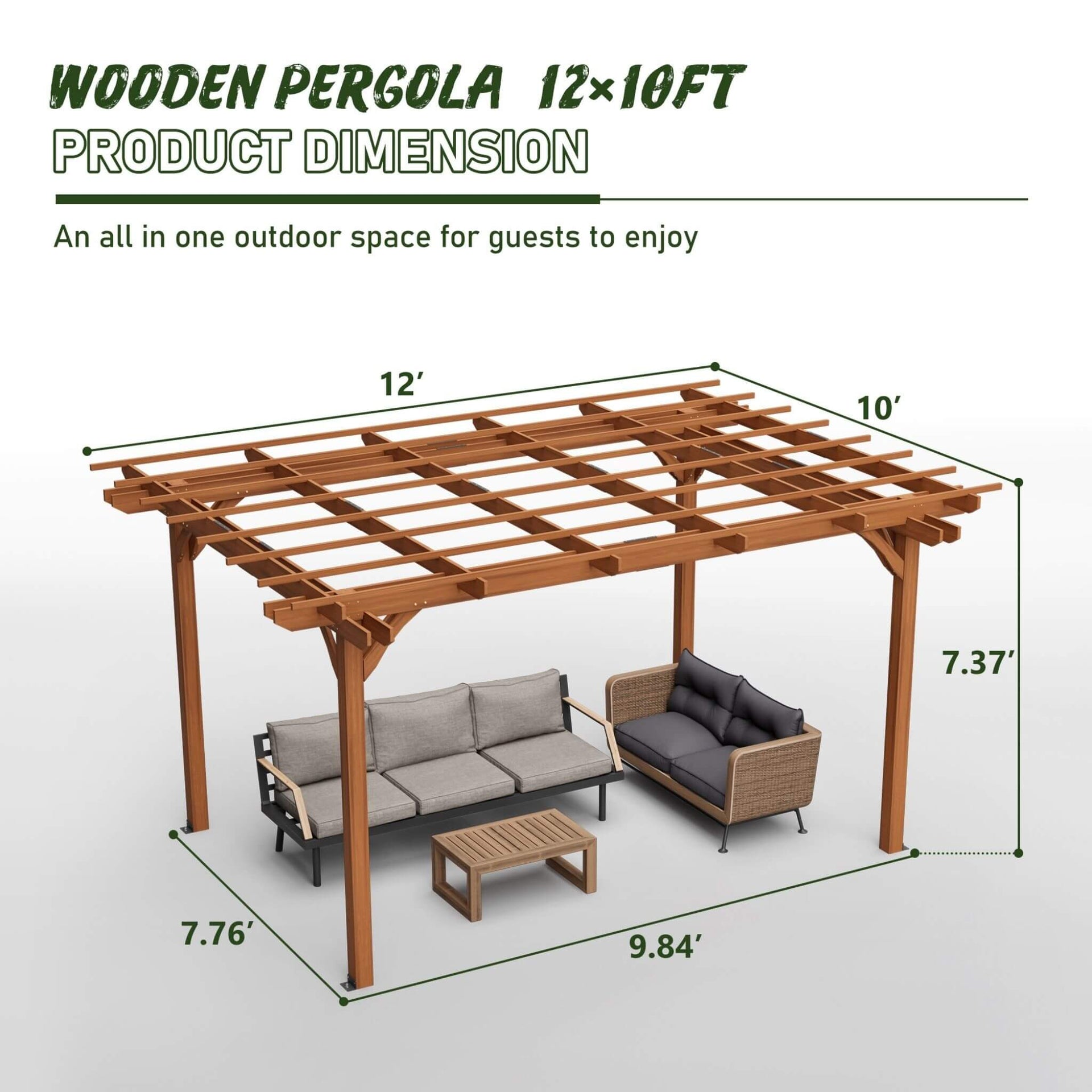 [10X12FT] Premium Extra-Large Outdoor Weather-Resistant Wooden Grape Pergola (SAK16278)