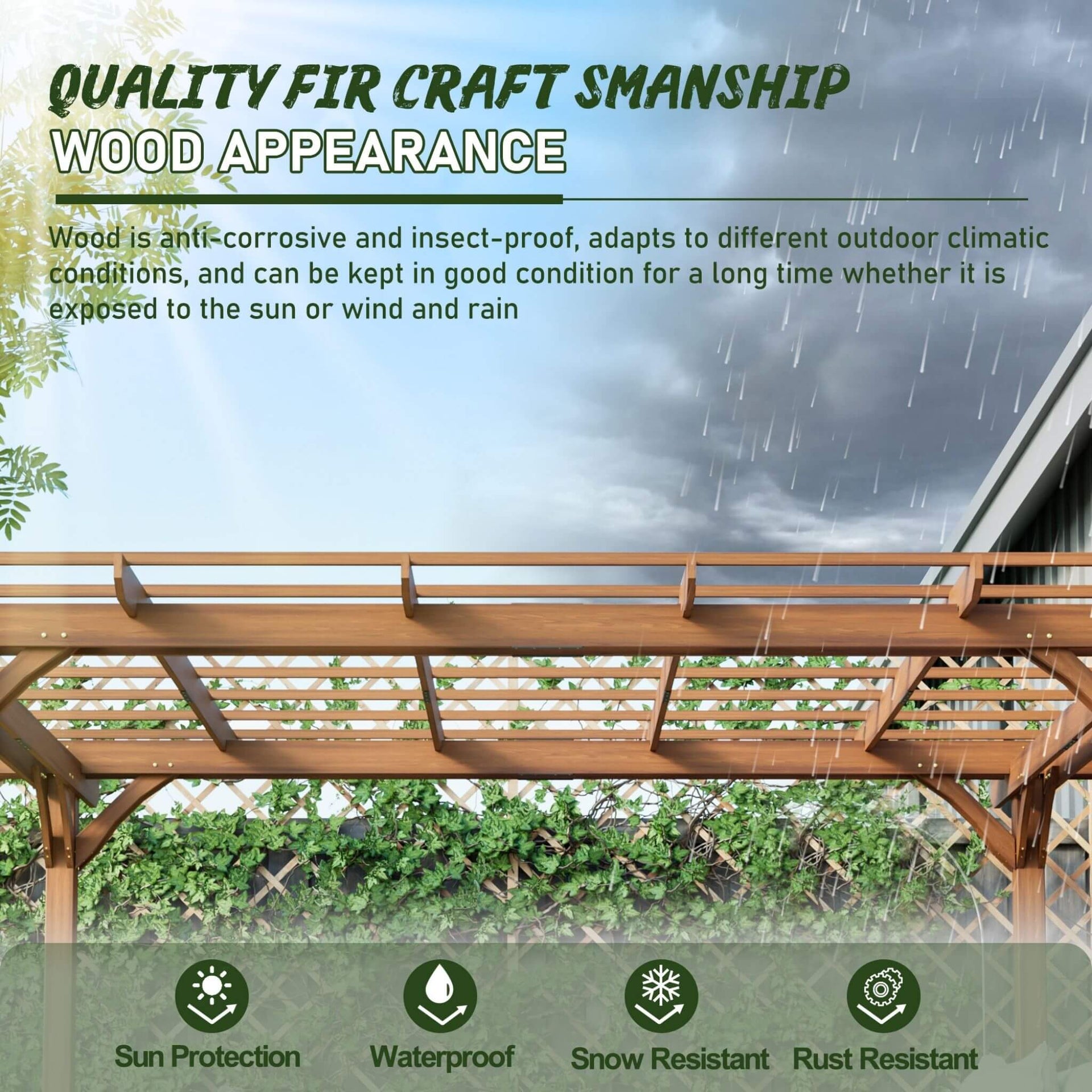[10X12FT] Premium Extra-Large Outdoor Weather-Resistant Wooden Grape Pergola (SAK16278)